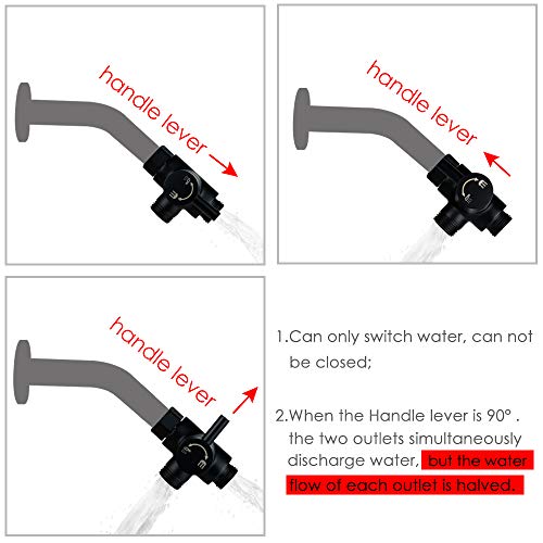 Stainless Steel Shower Arm Diverter Valve for Hand Held Showerhead and Fixed Spray Head,G 1/2 3-Way Bathroom Universal Shower System Replacement Part(Matte Black)