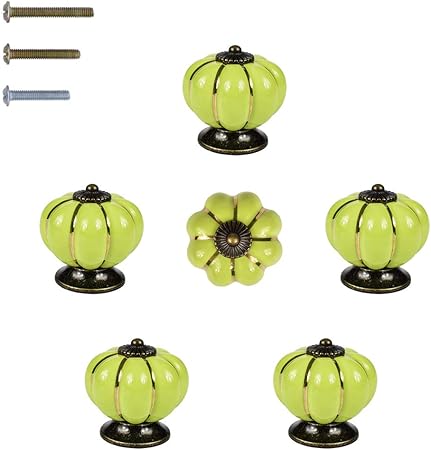 Rilikar Vintage Pumpkin Cabinet Knobs 6 Pack Ceramic Drawer