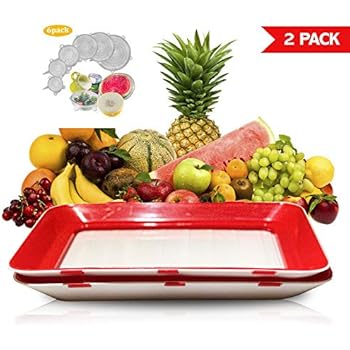 Premium Food Preservation Tray 2 Pack Bundled With 6 Pack Silicon Stretch Lids - Food Preservation Tray, Zero-Waste Food Preservation Tray, Silitray Food Storage, Stackable And Reusable Food Storage