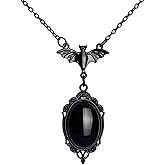 Gothic Bat Stardust Red Crystal Pendant Necklace for Men Women Vintage Vampire Witch Cameo Pendant Necklace Halloween Jewelry Accessories