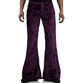 EVEDESIGN Mens Bell Bottom Velvet Pants 60s 70s Disco Outfits for Men Vintage Flared Jeans