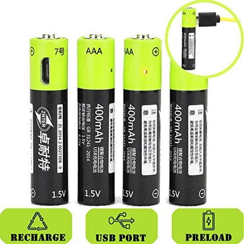 SOEKAVIA 1.5V AAA Battery Rechargeable Lithium 400mAh, USB Charged, Overcharge Protection, with USB Cable /4Pcs