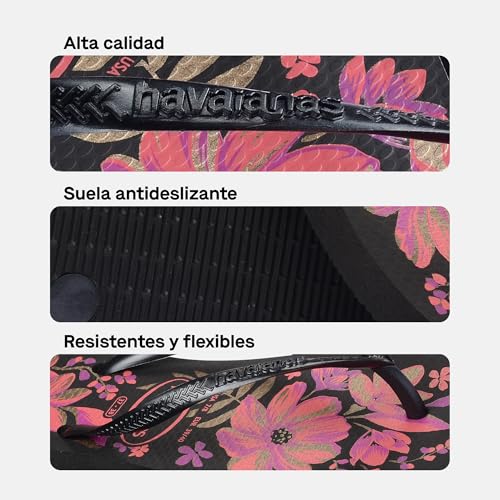 Havaianas - Slim Organic, Elegant, Durable and Versatile Flip Flops with Non-Slip Sole, Women, Black Grey Gold, 39 EU