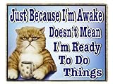 Coffee Gifts Coffee Cup Refrigerator Magnet Funny Cat Just Because I'm Awake
