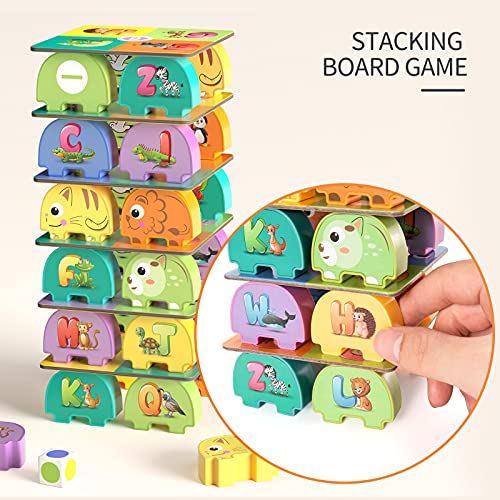 TEMI Elephant Balancing Stacking Blocks Board Game for Kids Alphabet