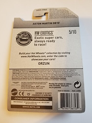 Hot Wheels 2017 HW Exotics James Bond 007 Spectre Aston Martin DB10 96/365, Silver