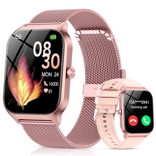 CASCHO Women's Smartwatch 1.85 Inch HD Smartwatch with Bluetooth Calls and AI Voice Assistant, 120+ Sports with Pedometer/Sleep/Heart Rate Monitor, Smart Watch for iOS Android, 2 Straps