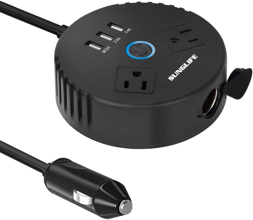 SUNGLIFE 150W Car Power Inverter, DC 12V to 110V AC Converter with 1 Socket Cigarette Lighter Adapter