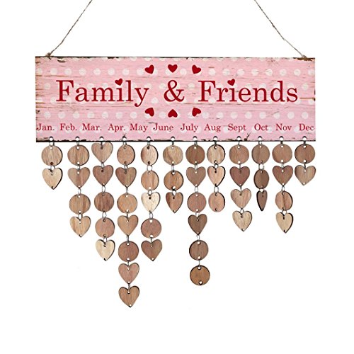 Neartime â¤ï¸Calendar Wood,Hot New Fashion 2018 Wood Birthday Reminder Board Birch Ply Plaque Sign DIY Calendar Family&Friends (B)