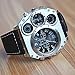 Avaner Mens Big Face Watch, Unique Cool Military Wrist Watch, Dual Time Zone Leather Strap Sport Watch, Analog Quartz Display with Decorative Compass Thermometer Dial