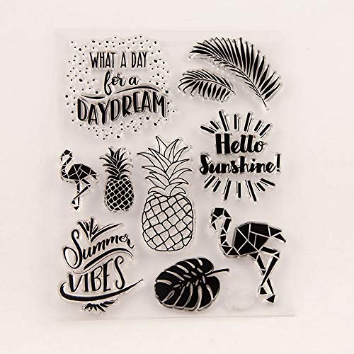 Summer Vibes Pineapple Palm Tree Leaves Flamingo Clear Stamps for Cards Making Decoration and Scrapbooking Rubber Stamps for Craft - Thumbnail 4