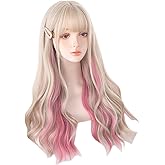 TO KU TOO YUO Gold Ear-dyeing Pink Lolita Wig Japanese Harajuku Cute Daily Long Curls Hair Sweet Adult Cosplay Synthetic Hairpiece Chic