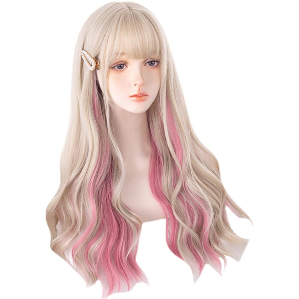 Photo 1 of TO KU TOO YUO Gold Ear-dyeing Pink Lolita Wig Japanese Harajuku Cute Daily Long Curls Hair Sweet Adult Girls Cosplay Synthetic Hairpiece Chic