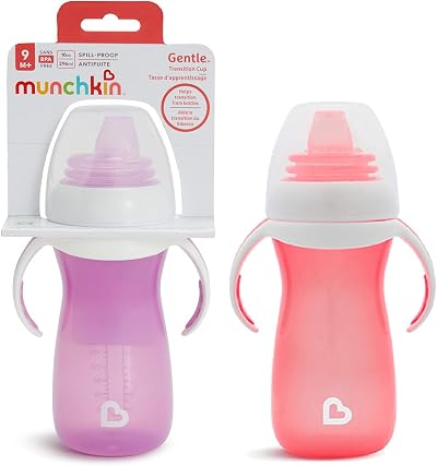 Munchkin Gentle Transition Baby Bottles 2 Pack 10oz Spout Handles Pink Purple