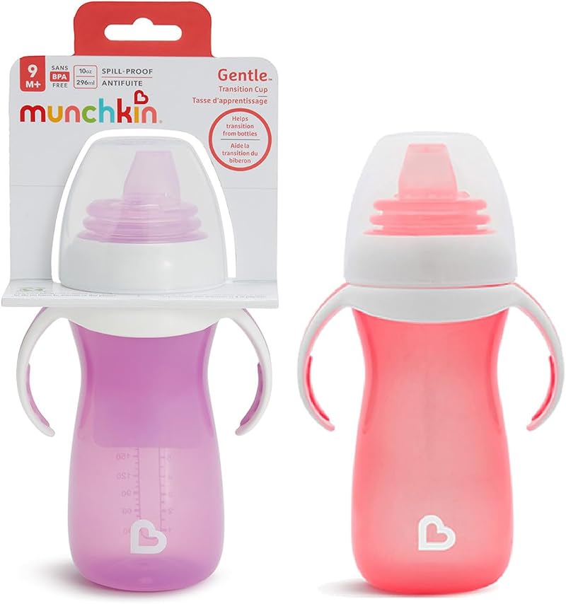 Munchkin Gentle Transition Baby Bottles 2 Pack 10oz Spout Handles Pink Purple