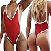 CROSS1946 Sexy Womens Monokini Deep V One Piece Backless Cheeky Swimwear Semi Thong Bikini Red Small