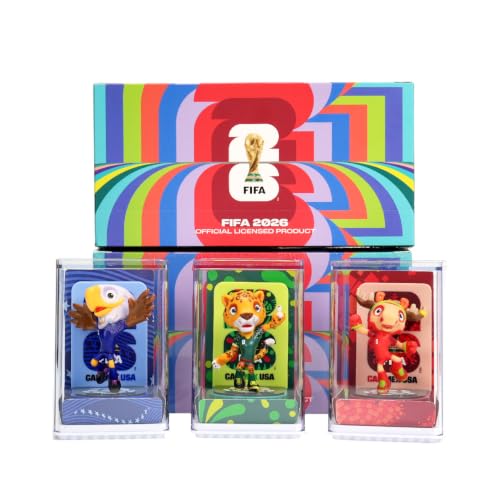 Sanyetral FIFA 2026 Copa Mundial Oficial Licenciada Conjunto de Figuritas de Mascotas de 3 con Caja de Exhibición (Zayu, Arce & Clutch), Figura de Modelo de Mercancía Oficial para Coleccionistas