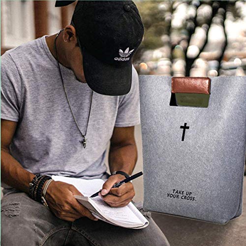 AGAPASS Christian Bible Tote Bag for Men Women Girls Boys with PU Leather Handles Cute Bible Carrying Case Carved Cross Holy Bible Cover, Felt Bible Study Bag, Bible Purse,Today's Deals,Smoke