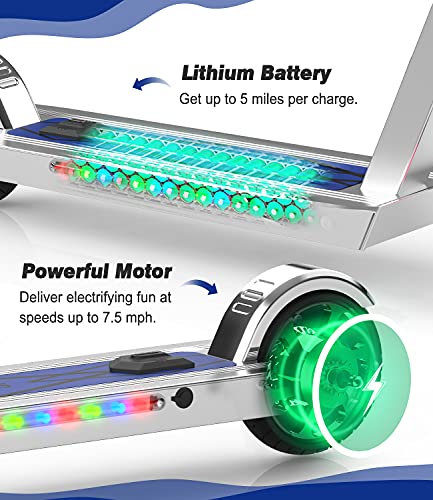 MEGAWHEELS Electric Scooter for Kids, Kids Electric Scooter with LED Front Wheel and LED Side Light, Up to 5 Miles and 7.5mph, Kids Kick Scooter for Boys, Girls(Green)
