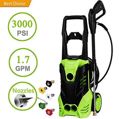 3000 psi electric pressure washer 1.76gpm, 1800w rolling wheels h…