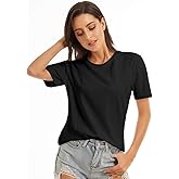 VIIOO Women's Loose Short Sleeve Crewneck T-Shirt Basic Casual Solid Tops