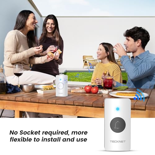 TECKNET Wireless Doorbell, Door Bells Wireless IP65 Waterproof Battery Operated Cordless Door Chime Kit up to 1300ft Long Range with 60 Melodies & 5-Level Volume, LED Flash, 4.5 Year Battery Life