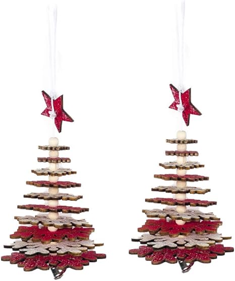 Amazon Co Jp 2 個 クリスマスツリーつまらない クリスマスツリー 木製 多層 スノーフレーク ビーズ ペンダント クリスマス飾りオーナメント ホーム キッチン