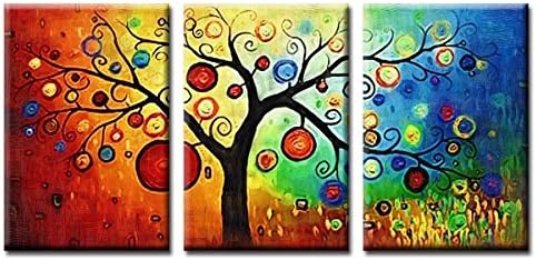 SherryShine Modern Abstract Wall Art Painting on Canvas New Style ! Framed with Wooden The Colored Tree Landscape(40CM60CM) Frame purple and white tulip （50CM50CM）