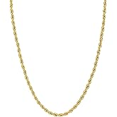 WORLYBEL Solid 14K Yellow Gold Rope Chain Necklace for Men and Women, Lobster Claw Clasp, Jewelry Gift