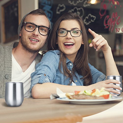 Skylety 12 oz Double-insulated Stemless Glass Wine Tumbler, Stainless Steel Tumbler Cup with Lids for Coffee, Drinks, Champagne, Cocktails (Silver) - Thumbnail 2