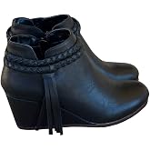 Fashare Womens Wedge Ankle Boots Braided Fringe Strap Western Heeled Fall Booties Dress Shoes
