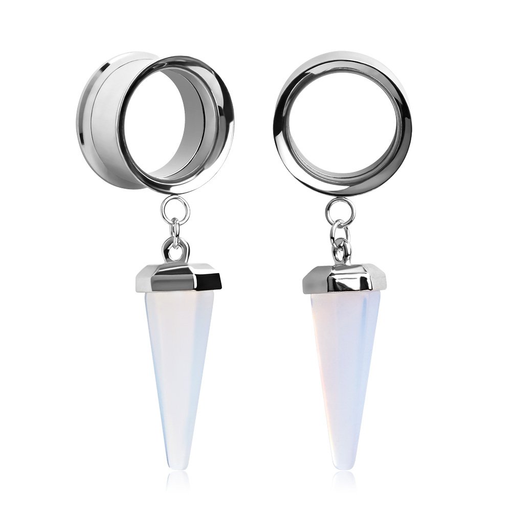 KUBOOZ(1 Pair Opal-stone Pendant Stainless Steel Ear Plugs Tunnels Gauges Stretcher Piercings 00g