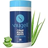 Snugell Unscented CPAP Mask Wipes – 110 Count –100% Soft Cotton – Lint & Alcohol-Free – Skin-Safe Formula with Aloe Vera – Ea