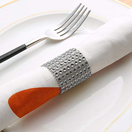 YuanMoon Napkin Rings for Wedding/Shower / Party - Table Decoration Sparkly Adornment Napkin Wraps - 50 PCS Napkin Rings (Silver)