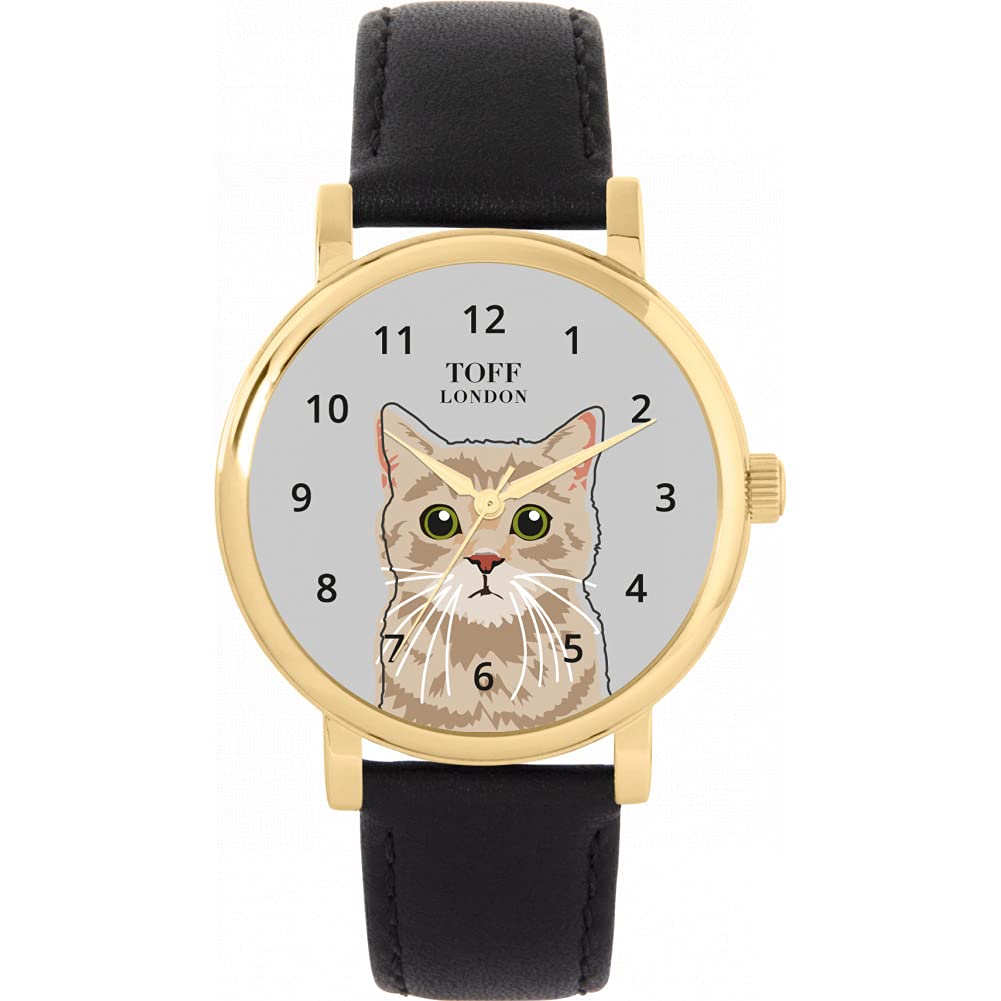 Toff London Ladies Beige Tabby Cat Head Watch
