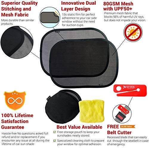 COZY GREENS Car Window Shade (3 Pack) - 21"x14" Sun Shade for Car Windows -80 GSM with 15s Film - for Baby - UV Protection in Vehicles Side Windows