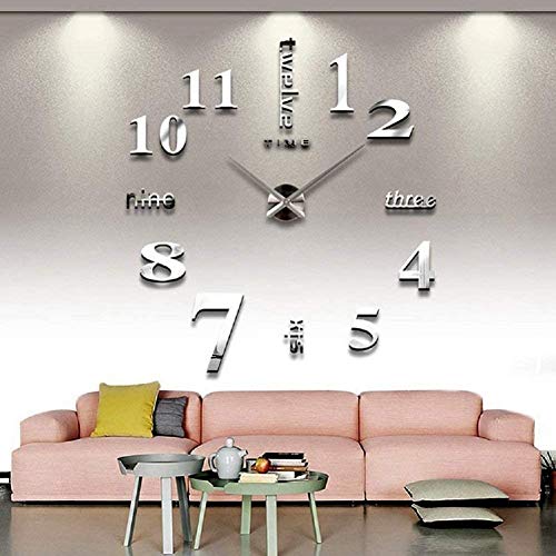 CoZroom Large DIY 3D Frameless Wall Clock (Silver) Pricepulse