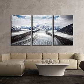 3 Piece Canvas Wall Art - Snow Covered Mountains Under Cloudy Sky - Modern Home Art Stretched and Framed Ready to Hang - 16"x24"x3 Panels