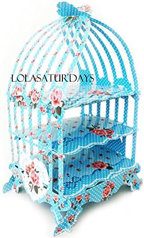 Birdcage 3 tier pastry cupcake stand (blue)