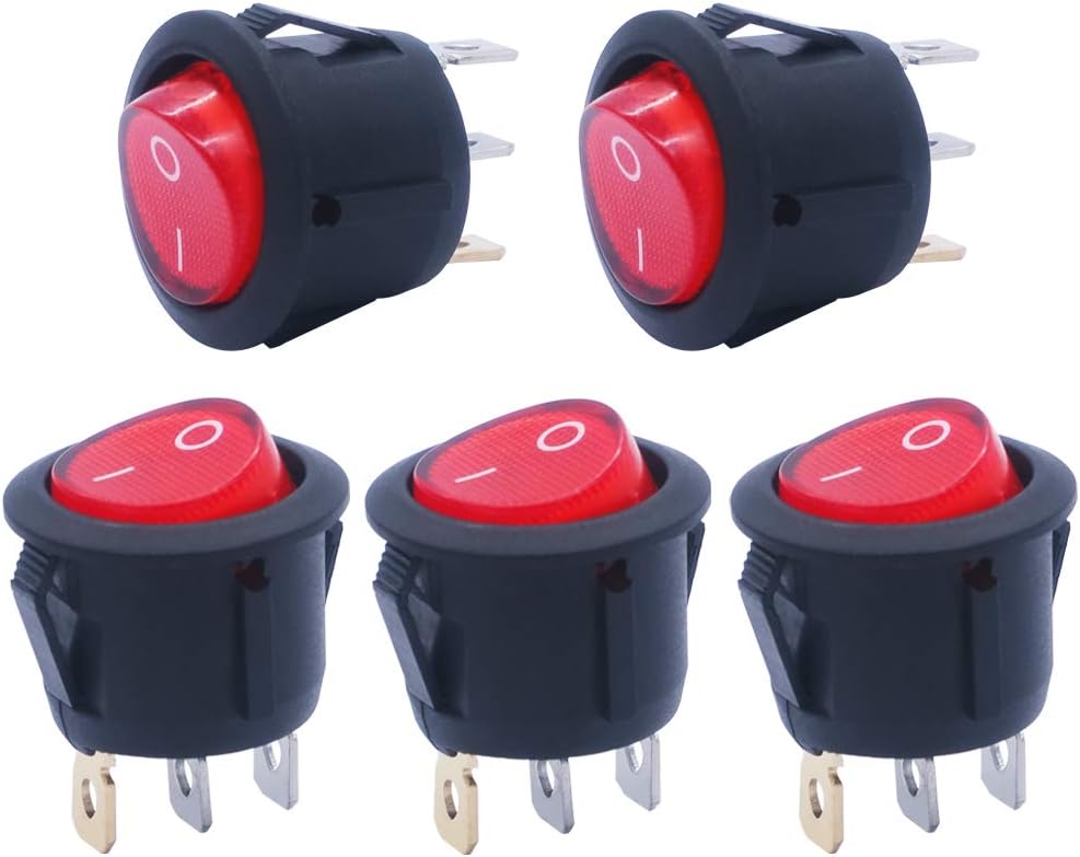 mxuteuk 5pcs AC110V Red Light Illuminated Snap-in Round Boat Rocker Switch Toggle Power SPST ON-Off 3 Pin AC 250V 6A 125V 10A, Use for Car Auto Boat Household Appliances 1 Years Warranty MXU1-5-101NR