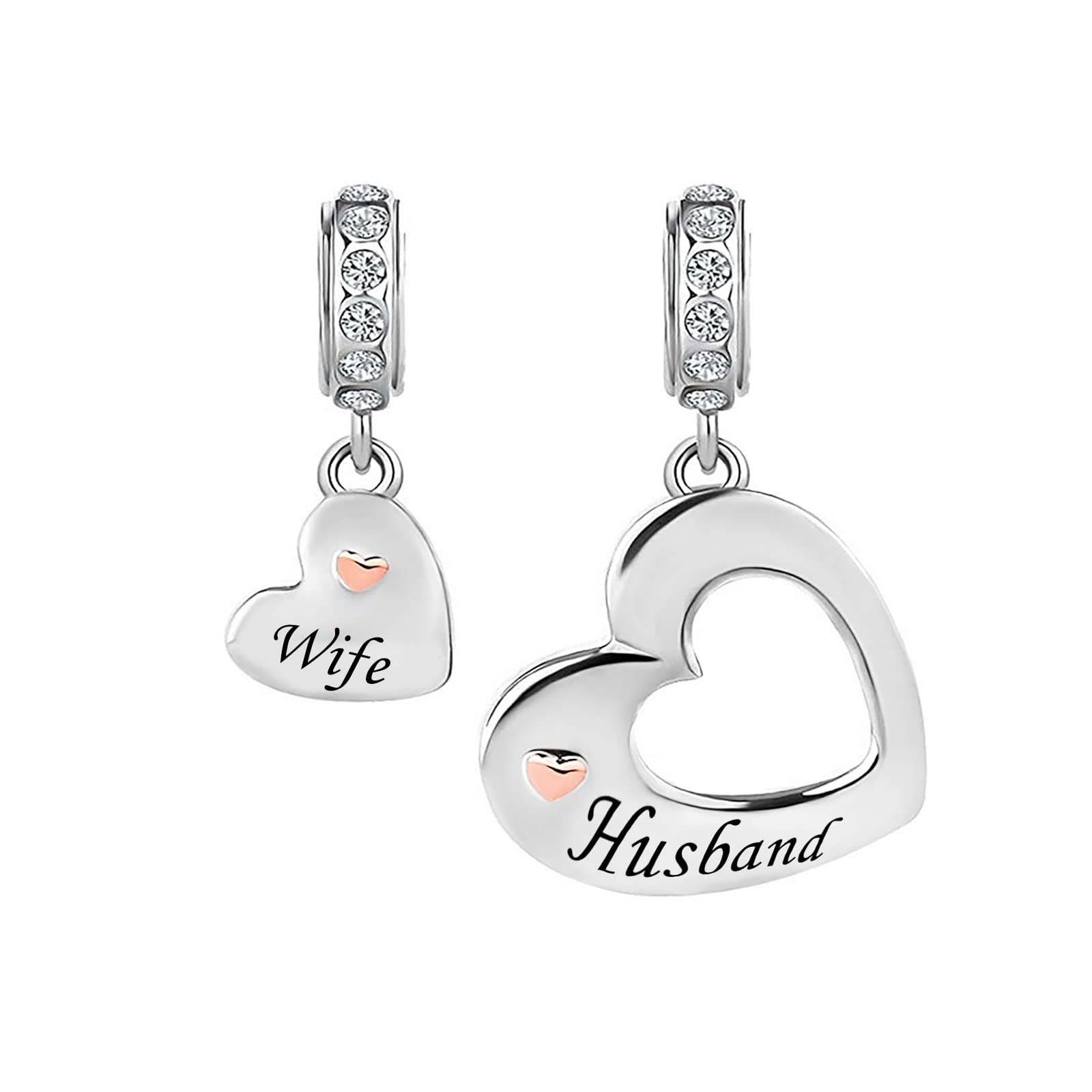 Wife Husband Linked Hearts Split Dangle Charm fits Pandora Charms Bracelets Christmas Anniversary Birthday Jewellery Gift for Women Valentine's Day