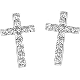 Cross Diamond Stud Earrings for Women, 1/5 Carat Lab Grown Diamond Studs Earring Set, Hypoallergenic 925 Sterling Silver Earrings, Sterling Silver Jewelry with Free Jewelry Gift Box, 5Y Warranty