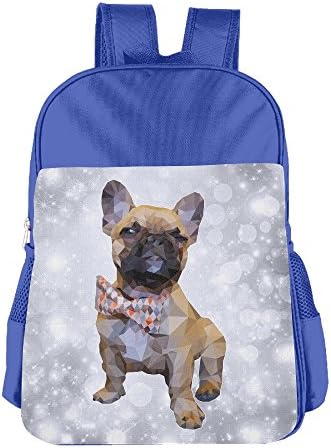 Geometric French Bulldog With Bow Tie Girls Boys School Backpack Bag School Bags RoyalBlue For 4-15 Age