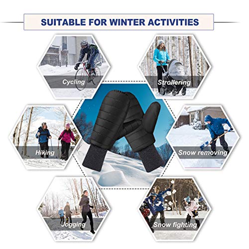 Andake Down Mittens Gloves for Men Water-resistance Warm Winter Snow Gloves for Walking Jogging Work Outdoor Activities (L/XL, BLACK)