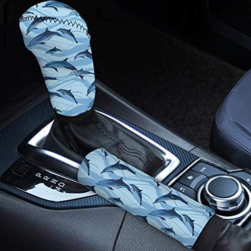 Upetstory Blue Hand Brake Cover and Shift Gear Knob Cover for Women Girls Cute Dolphin Pattern Handle Case Sleeve Car Interior Decor Accessory 2 PCS Set: Automotive