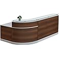 NBF L-Shaped Modern Reception Desk with Counter - 79" W x 63" D Retail Checkout Station - Curved Front Desk Reception Counter - Countertop Welcome Desk for Office Lobby Salon Store (Walnut)