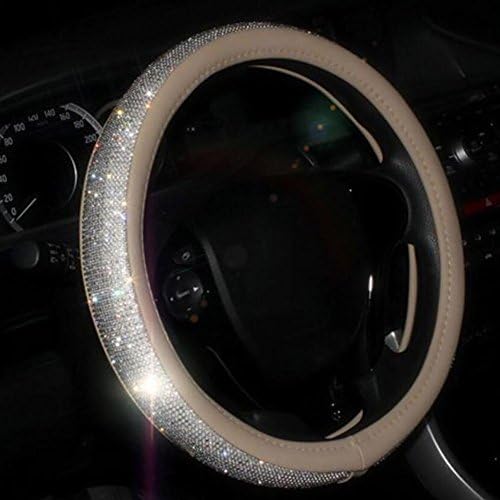 CHES 38CM/15'' Car Steering Wheel Cover Bling Rhinestone Leather Handcraft For Lady Four Seasons Steering Cover