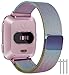 Vancle Metal Band Compatible with Fitbit Versa Bands, Stainless Steel Milanese Mesh Loop Metal Replacement Wristbands with Magnet Lock for Fitbit Versa (Rainbow, Large)
