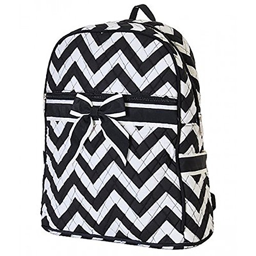 Personalized Large Quilted Chevron Zipped Backpack (Black-White)
