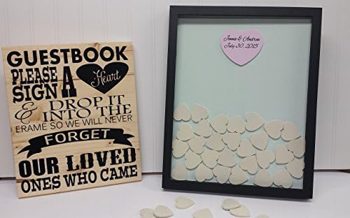 Heart Wedding Guest Book with Painted Hearts Drop Top Frame Guestbook Sign Personalized Guest Book